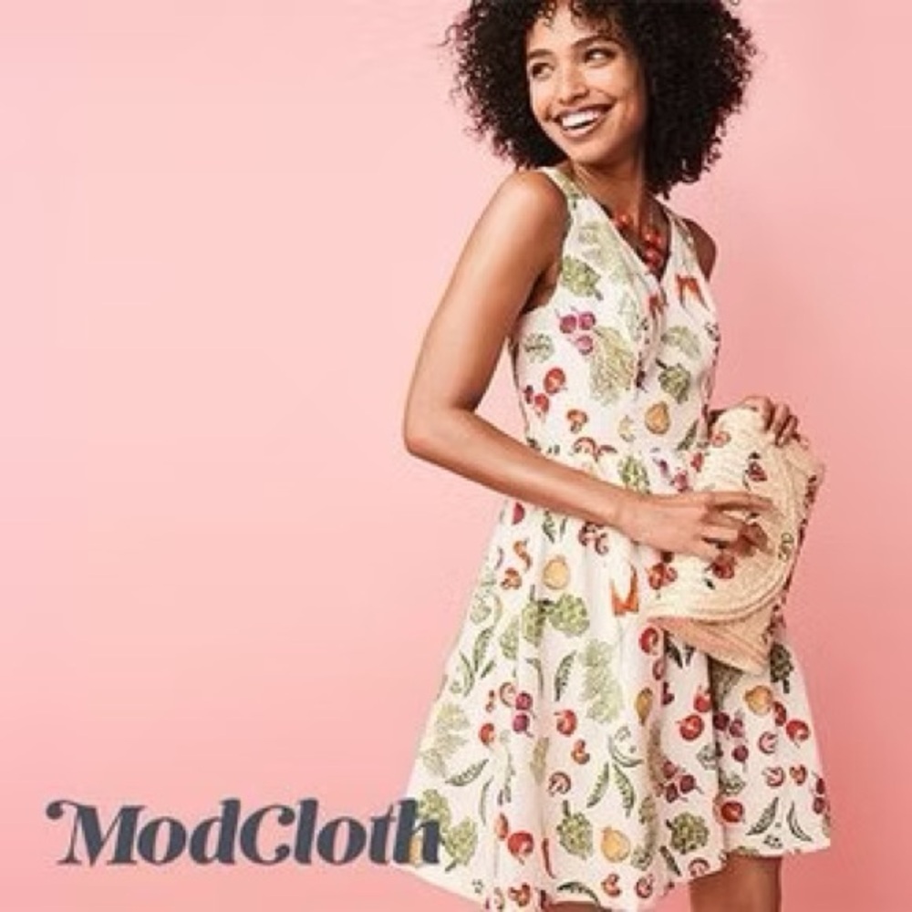 ModCloth Vegetable Print Women's Dress - White